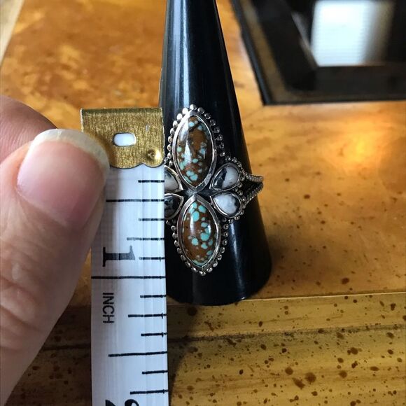 Natural White Buffalo Blue Turquoise Sterling Silver Ring Size 10 - Picture 5 of 8